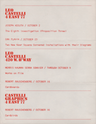 Exhibition Announcement,&nbsp;Joseph Kosuth: The Eight Investigation, Proposition Three