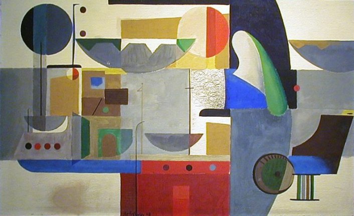 Image of sold abstract painting by Art Brenner showing three ships.