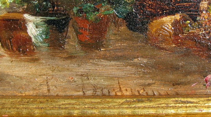 Image of signature on Vienna Flower Market painting by Emil Barbarini.