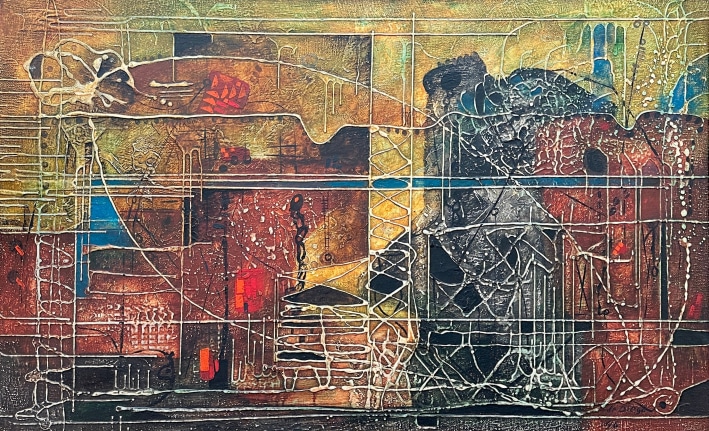 Image of sold oil and gessoabstract painting by Julio De Diego titled Altitude 2000, Departure.
