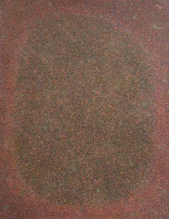 Image of Elaine Wesley's abstract oil painting, estate marked #115 in earth tones.