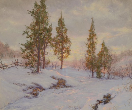 Image of sold gouache painting by Walter Launt Palmer titled Roadside Cedars.