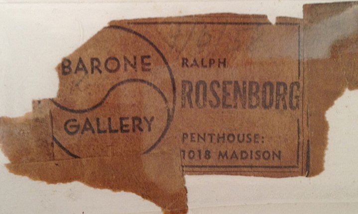 Label verso fragment from Barone Gallery on "Subjective Farm Landscape" by Ralph Rosenborg.