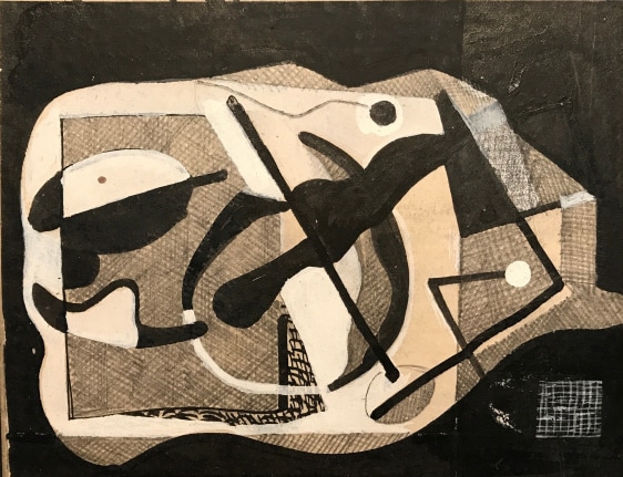 Image of untitled abstraction #015 in black, white and light brown by Vaclav Vytlacil.