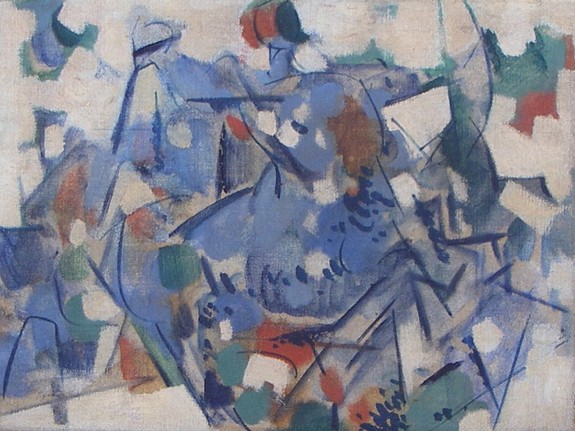 Image of untitled abstract pair of paintings by Carl Holty, this one in blues.