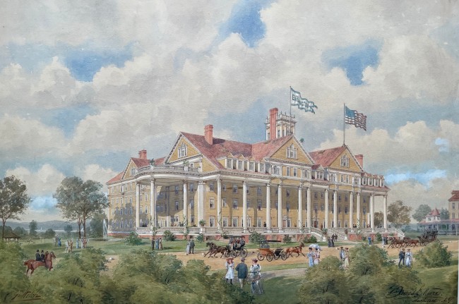 Image of George Welch watercolor painting of the Hotel Earlington in Richfield Springs, NY.