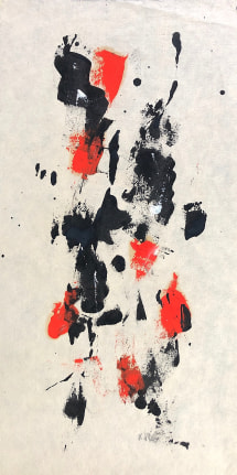 Image of untitled (008) abstract mixed media artwork by John Von Wicht in red and black.