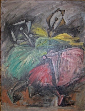 Image of sold Hans Burkhardt oil painting of three abstract Ballerinas (1949).