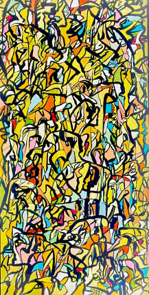 Image of untitled (015) abstract painting by Fred Martin in multiple colors outlined in black.