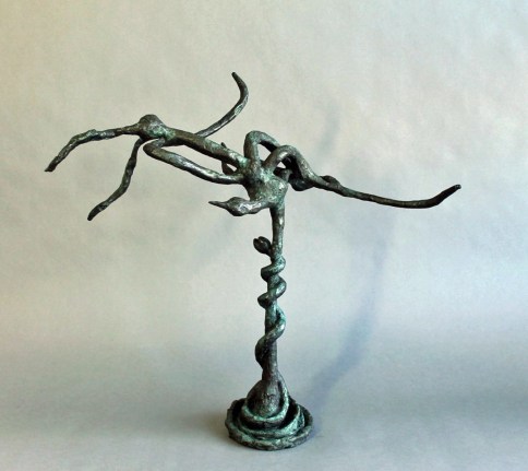 Image of sold bronze sculpture by Yulla Lipchitz Snake & Bird Twined on Branch #1 (c.1973).