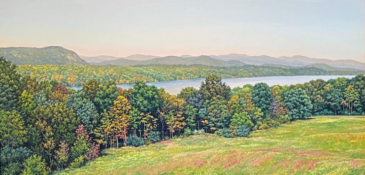 Tom Yost painting "The Hudson from Vanderbilt Mansion".