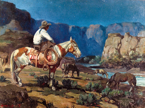 Sold oil painting entitled &quot;Night Hawk&quot; by Olaf Wieghorst.