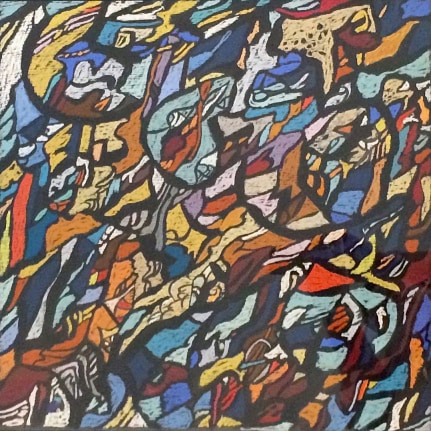 Image of abstract painting entitled "Over Isfahan" by Fred Martin in acrylic and pastel.