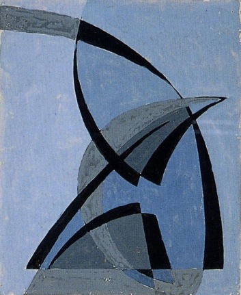Image of sold blue abstract composition gouache painting by Arthur Christie.