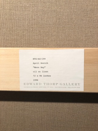 Image of Edward Thorp Gallery label verso on &quot;Moon Bay&quot; painting by April Gornik.