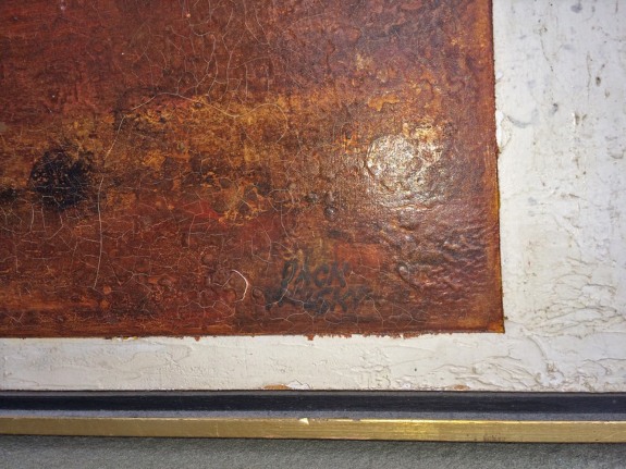 Image of recto signature on Series 67 No. 4 abstract oil painting by Jack Wolsky.