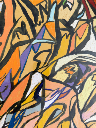 Closeup detail image of 1970 untitled pastel and acrylic abstraction by Fred Martin.