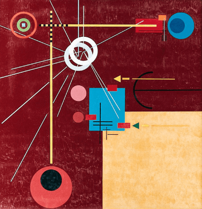 Image of untitled abstract sold oil painting by Ed Garman with geometric shapes in various colors.