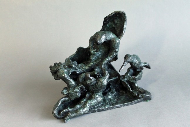 Image of abstract Yulla Lipchitz bronze sculpture titled "Figures & Bird".