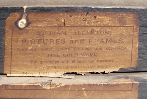 Image of verso label on Village in Winter painting by John Leslie Breck.