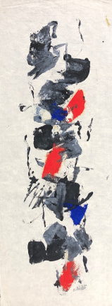 Image of untitled (077) abstract mixed media artwork by John Von Wicht in red, black and blue.