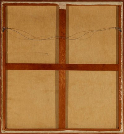 Image of verso on 1963 Wind, Ocean, Sun oil painting by Balcomb Greene.