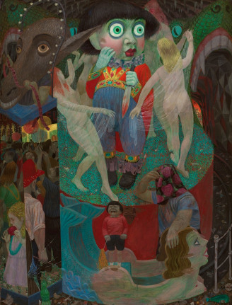 Image of Henry Koerner's 1947 sold painting titled &quot;Tunnel of Love&quot; portrays a nightmarish vision of a ride at Coney Island.