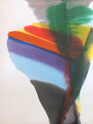 Image of sold oil painting by Paul Jenkins entitled &quot;Phenomena - Host of Leo&quot; showing a swirl of many colors including black, blue, purple, orange, yellow, red, green and gray.