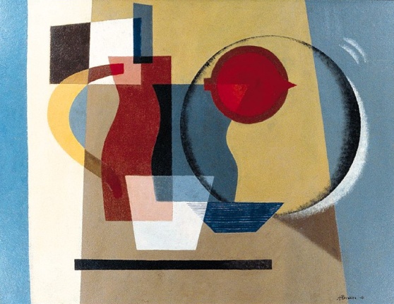 Image of sold oil painting by Art Brenner of &quot;Still Life with Pitcher&quot; depicted in a cubist abstract manner.