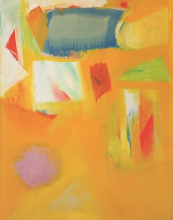 Image of John Grillo untitled 1963 abstract oil painting in yellows, reds, blues and green.