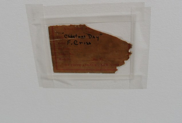 Image of label verso fragment on &quot;Winter Morning&quot; painting by Francis Criss.