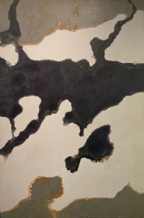 Image of Stanley Twardowicz abstract oil painting of black, grey and cream.