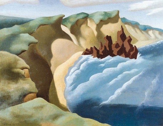 Image of sold Henry Billings' 1928 painting of dunes above an ocean.