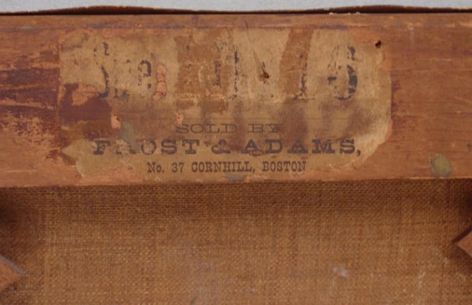 Label verso on "The Plaza Basin" by Frank Shapleigh.