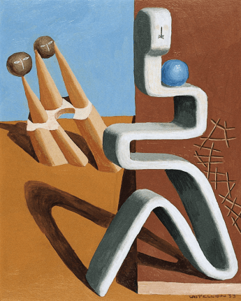 Image of sold oil painting by Frederico Castellon entitled &quot;Susanna and the Elders&quot; showing surrealist figures.