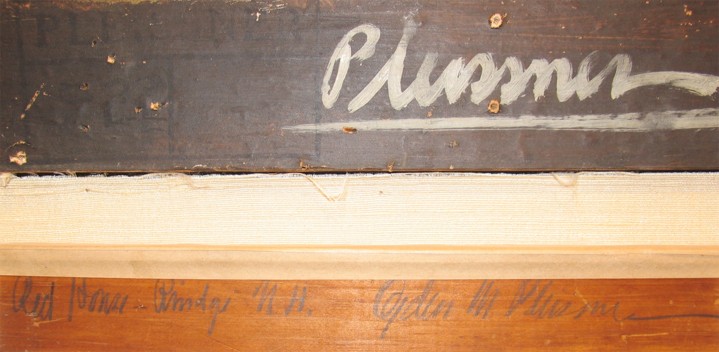 Inscriptions verso Red House, Rindge, NH by Ogden Pleissner.