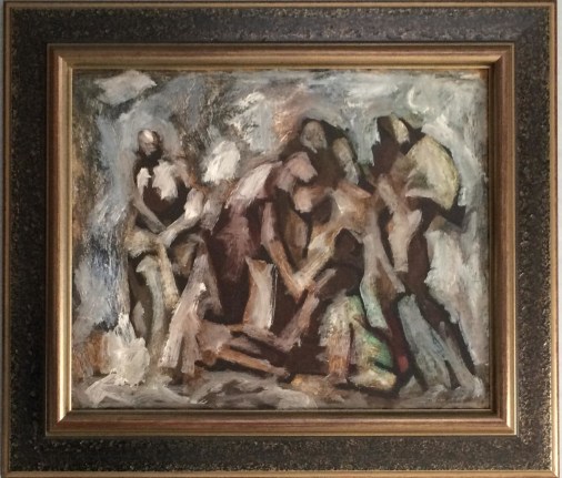 Image of black and gold frame of "Rescue" oil painting by Maurice Golubov.