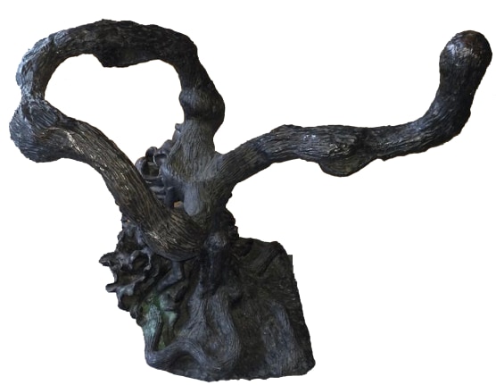 Image of bronze abstract sculpture by Yulla Lipchitz showing a seated woman twined with tree trunk.