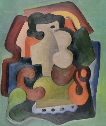 Image of Louis Stone's sold untitled abstract oil painting of biomorphic shapes in multiple colors.
