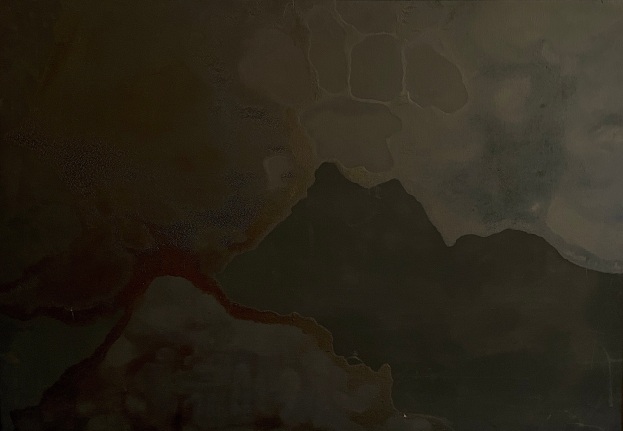 Image of Stanley Twardowicz's abstract oil painting #24 in black and dark grays.