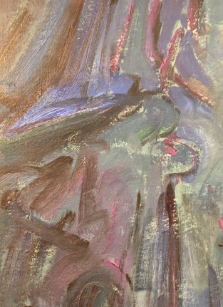 Close-up detail image of untitled Bells of San Miguel de Allende abstract painting by Hans Burkhardt.