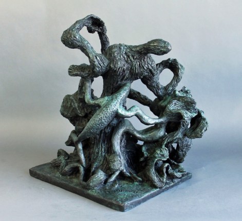 Image of Yulla Lipchitz bronze sculpture of an abstract man, woman & creatures.