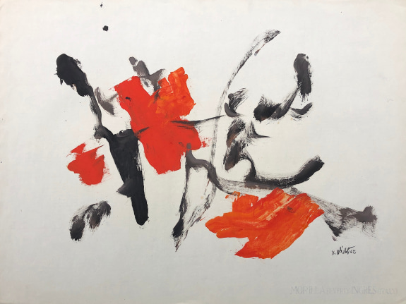 Image of untitled (120) mixed media artwork by John Von Wicht in red and black.