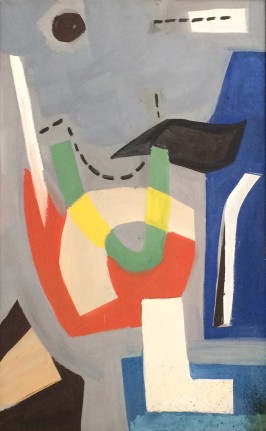 Image of untitled sold abstract painting by Vaclav Vytlacil in primary colors and black, white and grey.