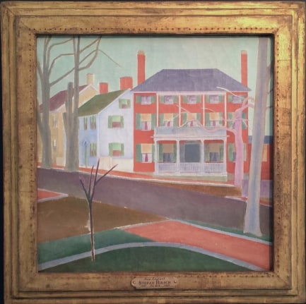 Image of gold painted frame on &quot;New England&quot; painting by Stefan Hirsch.