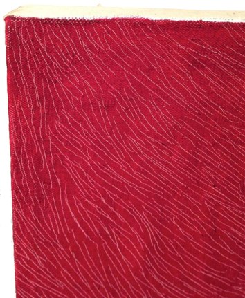 Closeup detail image of incised lines on &quot;Argaman&quot; painting by Jacob El Hanani.