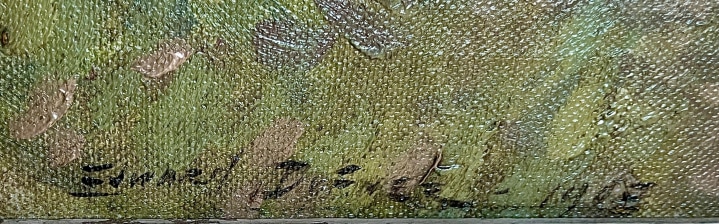 Image of date and signature on &quot;River Scene&quot; painting by Edward Dufner.