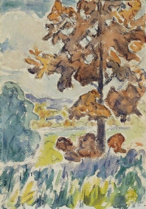Image of Allen Tucker's watercolor watercolor of an oak tree.