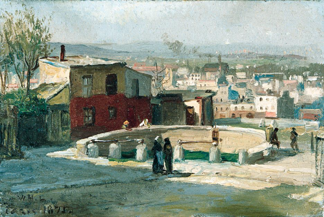 Image of sold painting by William Henry Lippincott showing a view of Paris neighborhood.