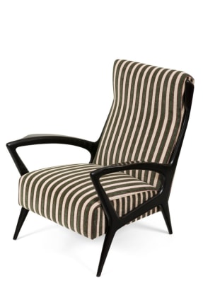 Mid-Century Black Lacquered &amp; Upholstered Lounge Chairs